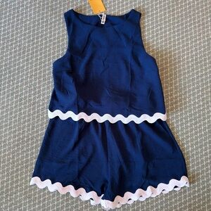NEW NWT Blue and White Jumpsuit with Wavy White Trim